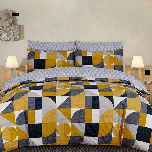 Stylish Grey and Mustard Duvet Covers - Geometric Pattern - 100% Cotton
