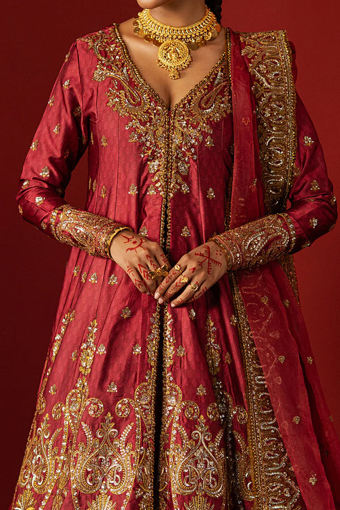 Afrozeh Emboridered Raw Silk Suit Bahaar