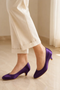 Women Round Toe Kitten Heel Shoes Purple Satin G-20