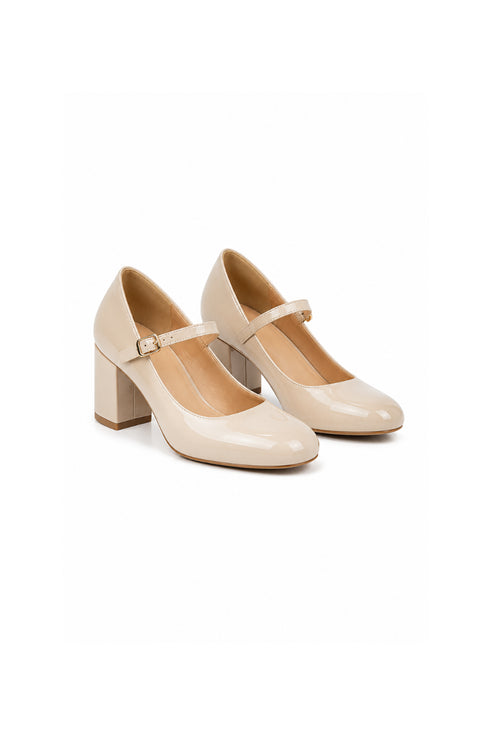 Women's Nude Round Toe Block Kitten Heel Slingback Shoes – G-1830-2