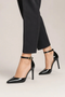 Women's Black Patent Ankle Strap Stiletto Court Shoes Pointed Toe 221