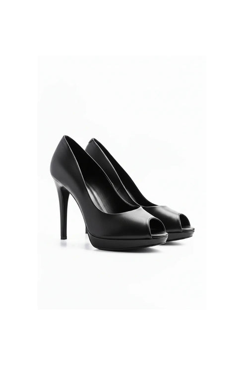 Black Matte Peep Toe High Heel Court Shoes – G-926
