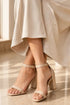 Ladies Block high Heel Ankle Strap peep Toe Strappy Sandals Nude Patent G-1810