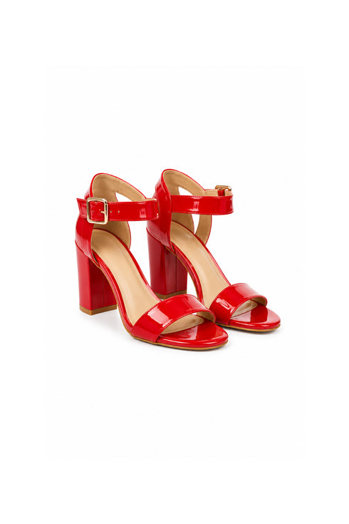 Low Block Heel Sandals Red Pat G-1840