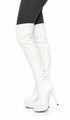 Women's White Thigh High Over The Knee Platform Stiletto Boots Synthetic Leather Zip G-777