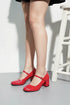 Red Patent Round Toe Block Heel Mary Jane Strap Shoes G-1830-3