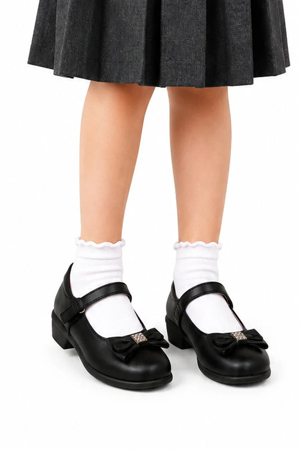 Girls Black Matte Mary Jane School Shoes with Bow Detail BS-MACHA