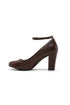 Brown Matte Ankle Strap Block Heel Court Shoes– G-1829