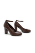 Brown Matte Ankle Strap Block Heel Court Shoes– G-1829
