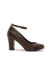 Brown Matte Ankle Strap Block Heel Court Shoes– G-1829