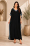 Women’s Embroidered V-Neck Kaftan Dress – Long Boho Beach Cover-Up with Batwing Sleeves