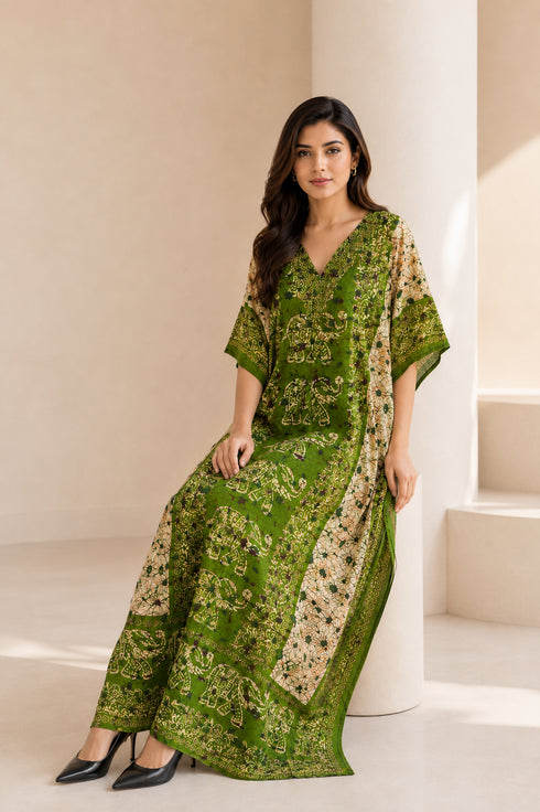 Women’s Plus Size V-Neck Kaftan Dress – Long Maxi Beach Cover-Up with Batwing Sleeves