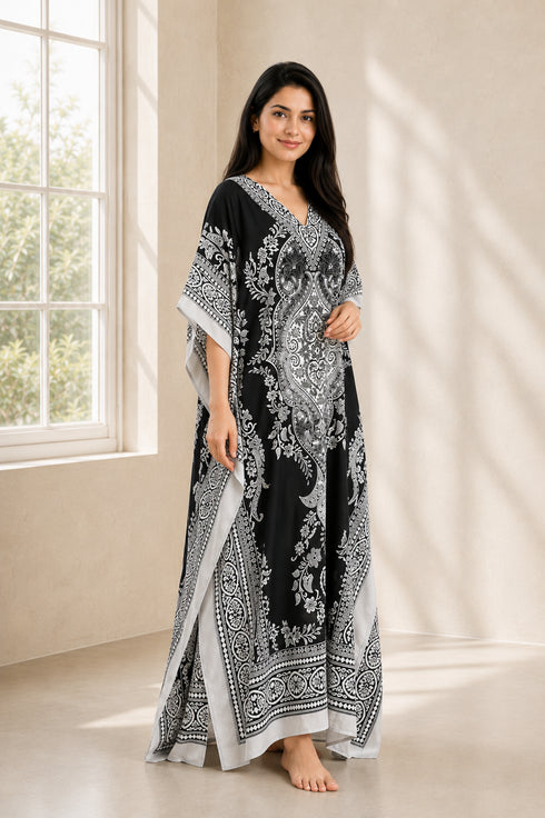 Women’s Free-Size Kaftan Maxi Dress – Kimono Beach Cover-Up, Party Dress and Loungewear