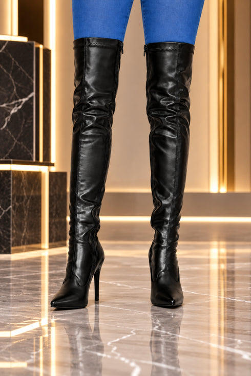 Women Thigh High Kinky Over The Knee Stiletto Matte Boots G-051