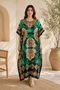 PMOYO Women’s Lotus Print Kaftan Dress – Free-Size Boho Maxi Beach Cover-Up with Drawstring Waist