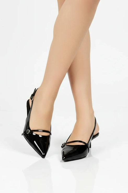 Women's Black Slingback Kitten Heel Shoes G-56955-2