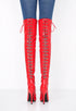 Women's Red Thigh High Over The Knee Stiletto Boots Faux Leather Back Lace Up G-748