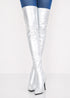 Women's Silver Thigh High Over The Knee Stiletto Boots Faux Leather Zip G-051