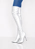 Women's Silver Thigh High Over The Knee Stiletto Boots Faux Leather Zip G-051