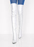 Women's Silver Thigh High Over The Knee Stiletto Boots Faux Leather Zip G-051