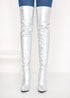 Women's Silver Thigh High Over The Knee Stiletto Boots Faux Leather Zip G-051