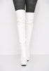 Women's White Thigh High Over The Knee Platform Stiletto Boots Synthetic Leather Zip G-777