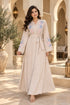 Women’s Beige Floral Embroidered Abaya Maxi Dress with Belt