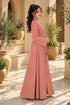 Women’s Coral Pink Floral Embroidered Abaya Maxi Dress with Belt