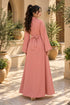 Women’s Coral Pink Floral Embroidered Abaya Maxi Dress with Belt