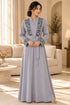 Women’s Light Grey Embroidered Abaya Maxi Dress with Belt
