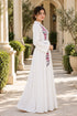 Women’s White Floral Embroidered Maxi Dress with Long Sleeves and Belt