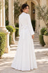 Women’s White Floral Embroidered Maxi Dress with Long Sleeves and Belt