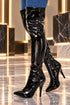 Women's Black Thigh High Over The Knee Stiletto Boots Faux Leather Zip G-051
