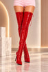 Women's Red Patent Thigh High Over The Knee Front Lace Up Stiletto Boots 11720