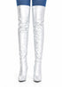 Women's Silver Thigh High Over The Knee Stiletto Boots Faux Leather Zip G-051