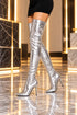 Women's Silver Thigh High Over The Knee Stiletto Boots Zip 12051