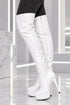 Women's White Thigh High Over The Knee Platform Stiletto Boots Synthetic Leather Zip G-777