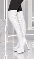 Women's White Thigh High Over The Knee Platform Stiletto Boots Synthetic Leather Zip G-777