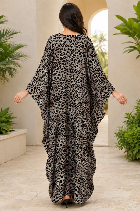 Black Leapord Women’s Printed Cotton Kaftan Maxi Dress – Loose Beach and Swimwear Cover-Up