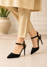Pointy Toe Stiletto ankle strape court shoes Black Suede 221