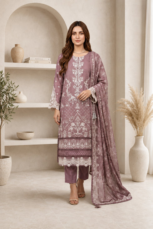 Attire Designer Embroidered Linen 3PC Suit AD-22
