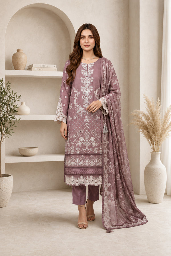 Attire Designer Embroidered Linen 3PC Suit AD-22