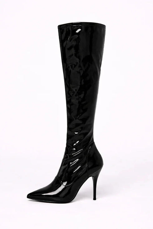Black Patent Thigh High Stiletto Boots – 12051