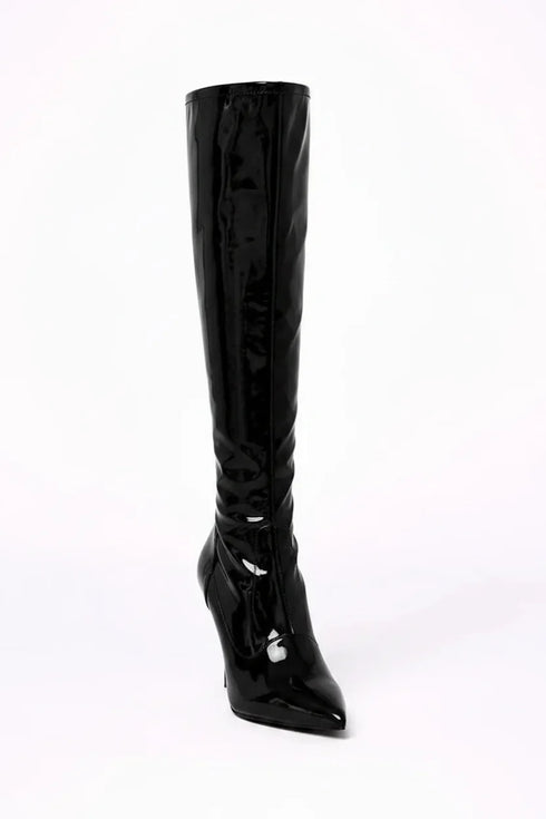Black Patent Thigh High Stiletto Boots – 12051