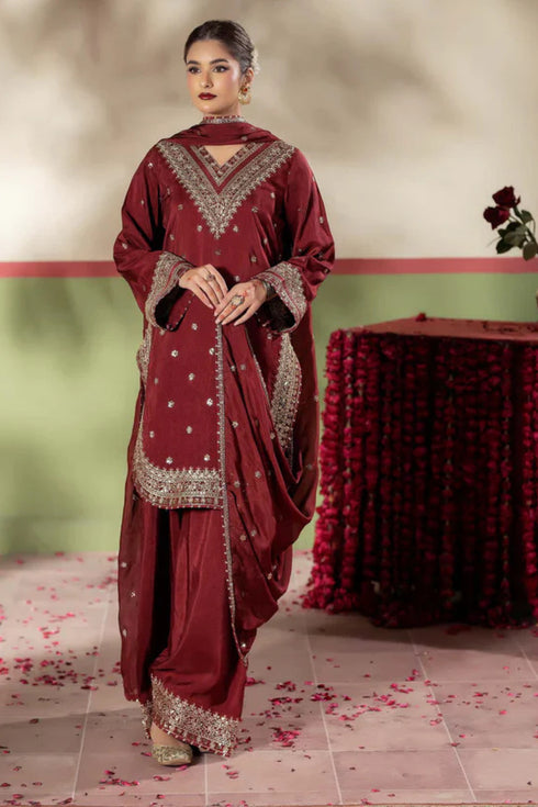 Zarqun Embroidered Raw Silk 3PC Suit 25101A