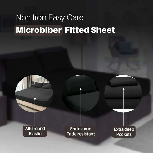 Black Extra Deep Fitted Microfiber Sheets 40cm, Shrinkage & Fade Resistant