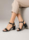 Women's Black Patent Ankle Strap Block Heel Sandals Open Toe Buckle 1840