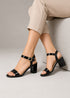 Women's Black Patent Ankle Strap Block Heel Sandals Open Toe Buckle 1840