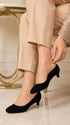 Women Round Toe Kitten Heel Shoes Navy Suede G-20
