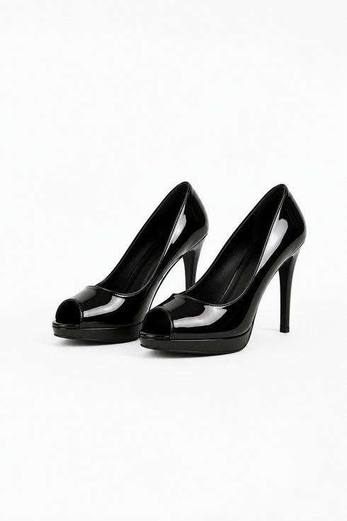 Black Patent Peep Toe High Heel Court Shoes – G-926